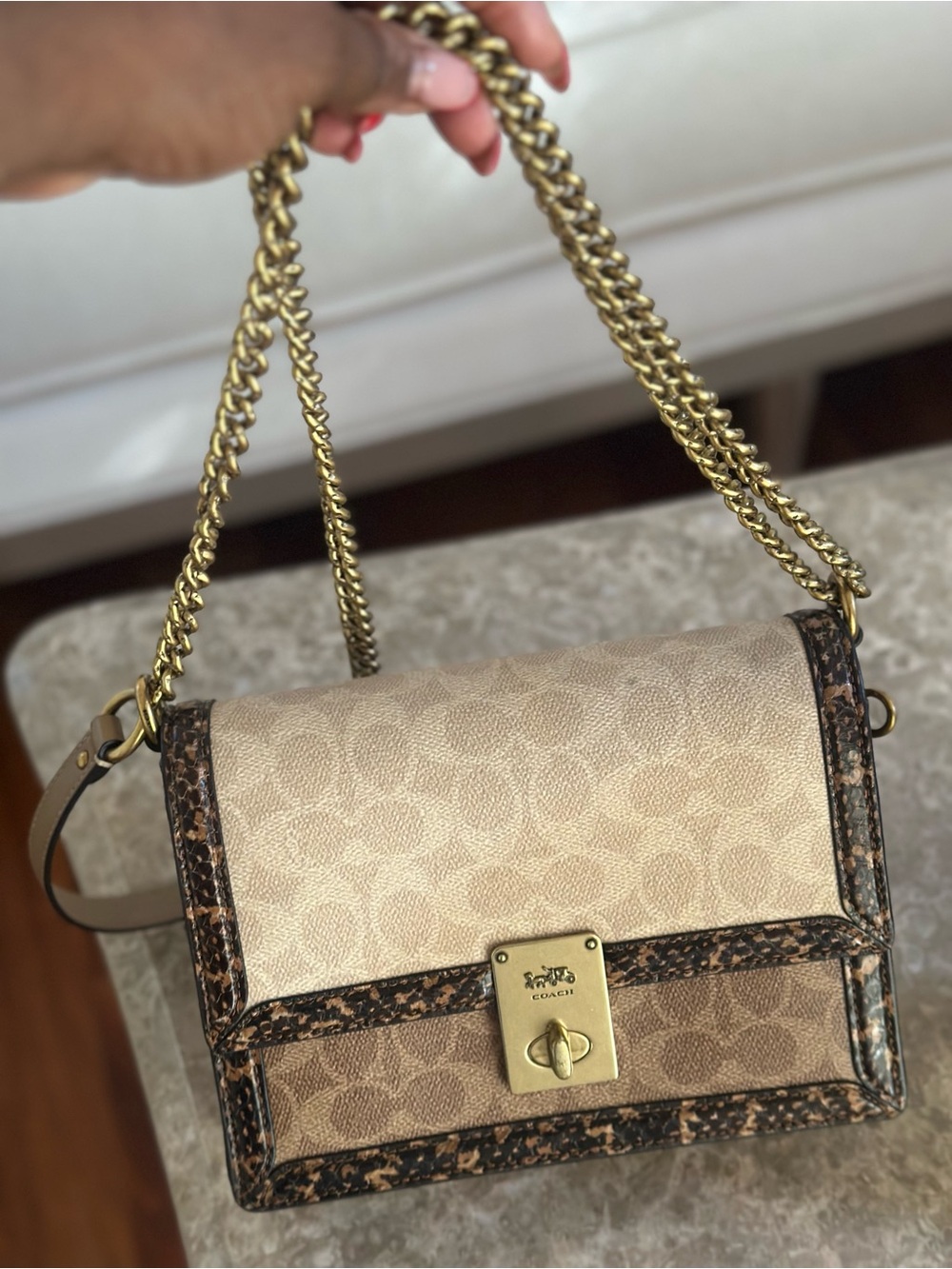 Coach x Jennifer Lopez Signature Shoulder Bag in Beige with Gold Hardware